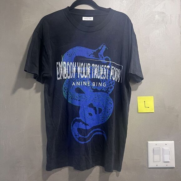 Anine Bing Walker Tee Viper Washed Black Blue Large NEW - Picture 2 of 8